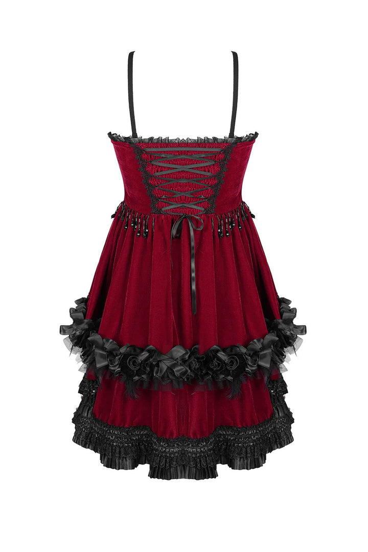 womens beaded red velvet dress