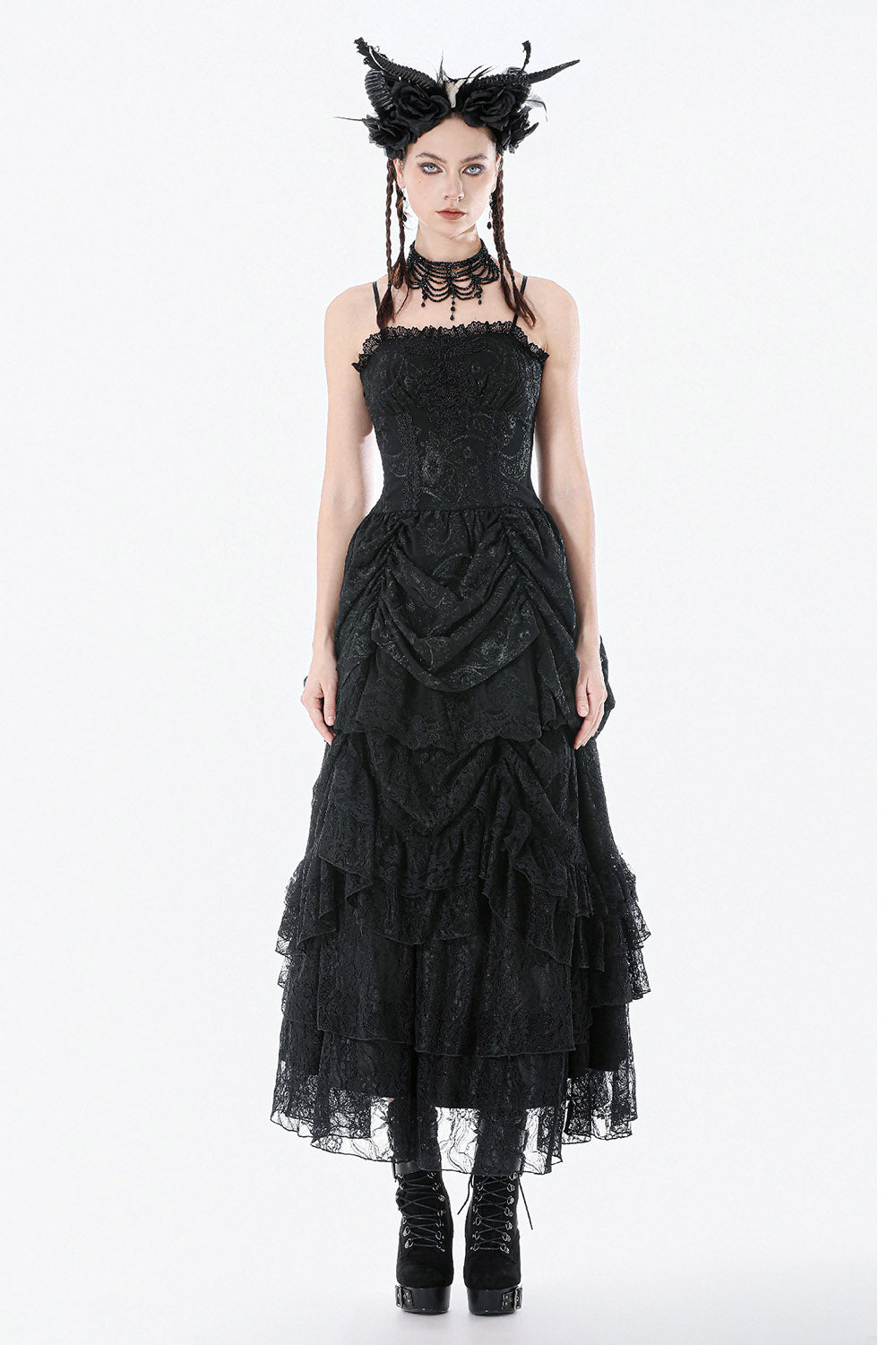 gothic lace black mini dress