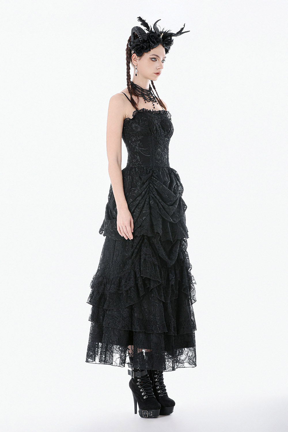 lace romantic gothic short black mini dress