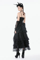 draped gothic lace black mini dress