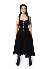 womens black lace-up dress with pockets