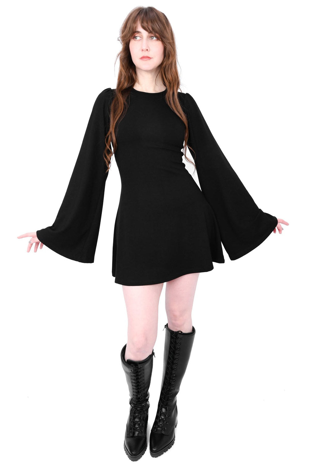 womens bell sleeve mini goth dress