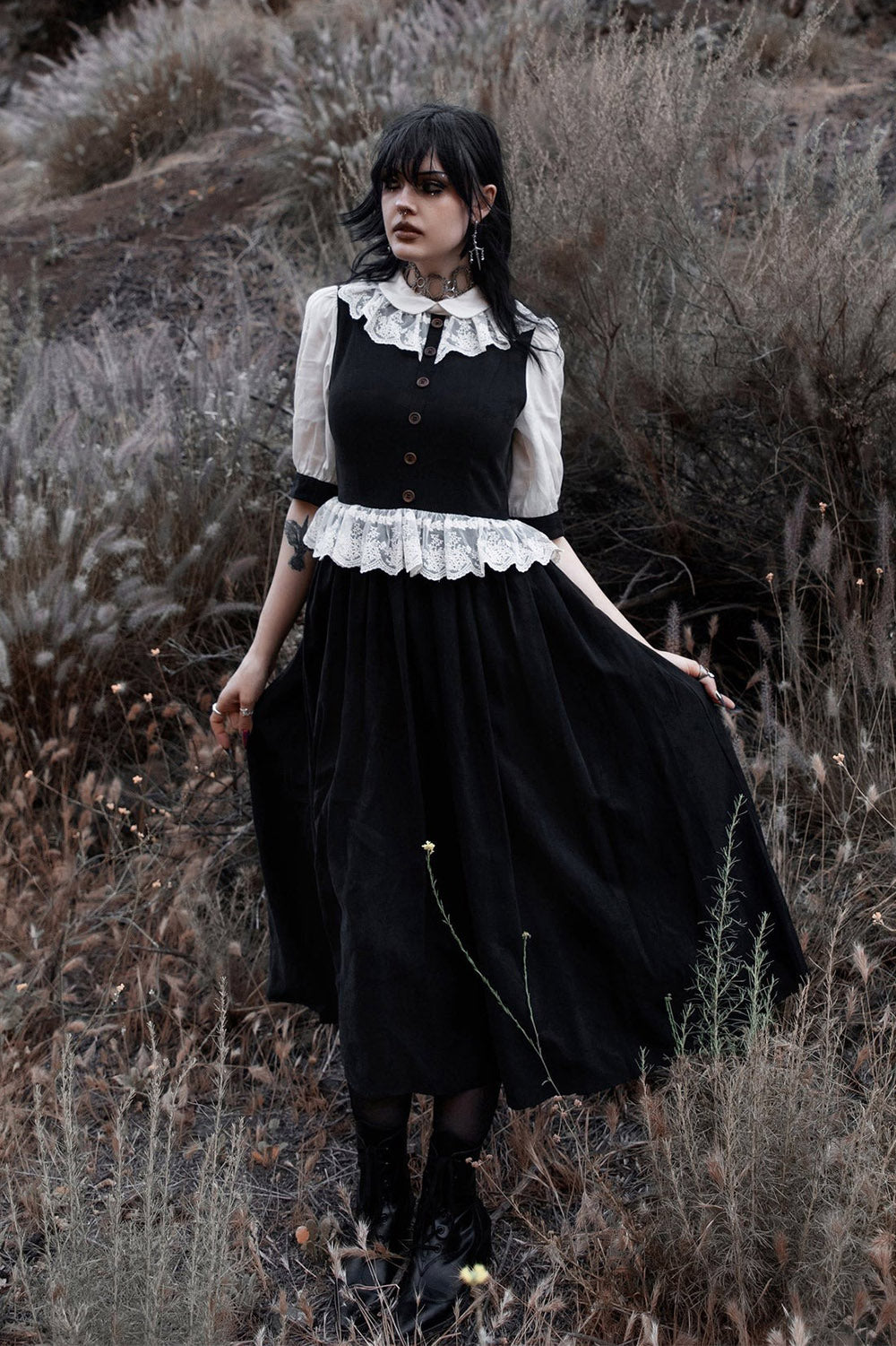womens lace black witchy dress