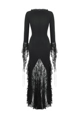 high leg slit embroidered goth dress
