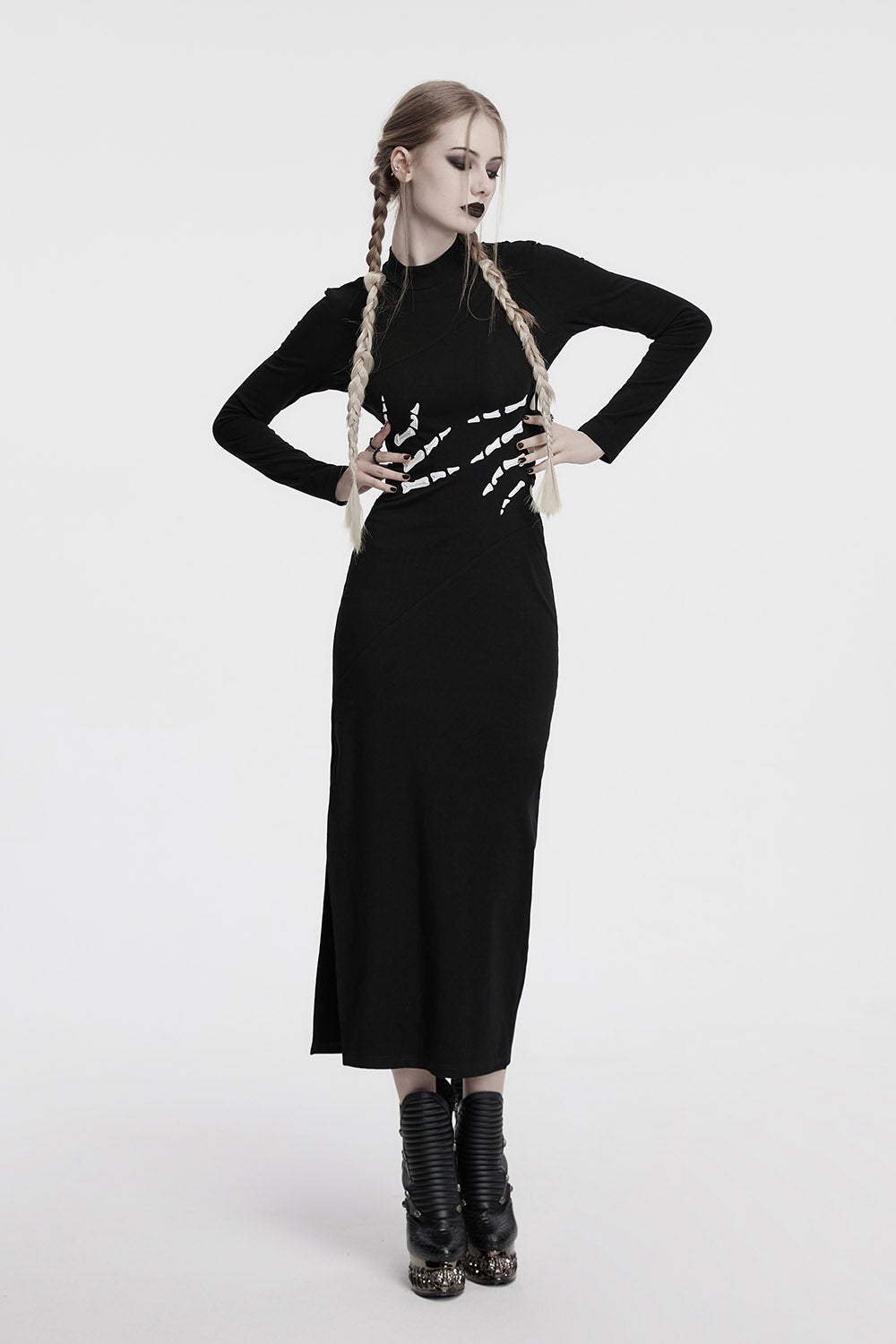 Skellington Hollow-Out Slit Dress VampireFreaks Skellington Hollow-Out Slit Dress VampireFreaks