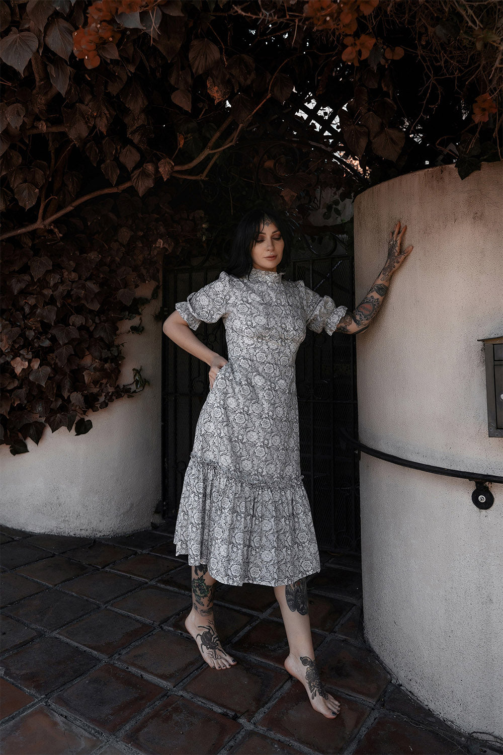 victorian puffed sleeve high collar ruffle dress by lively ghosts 