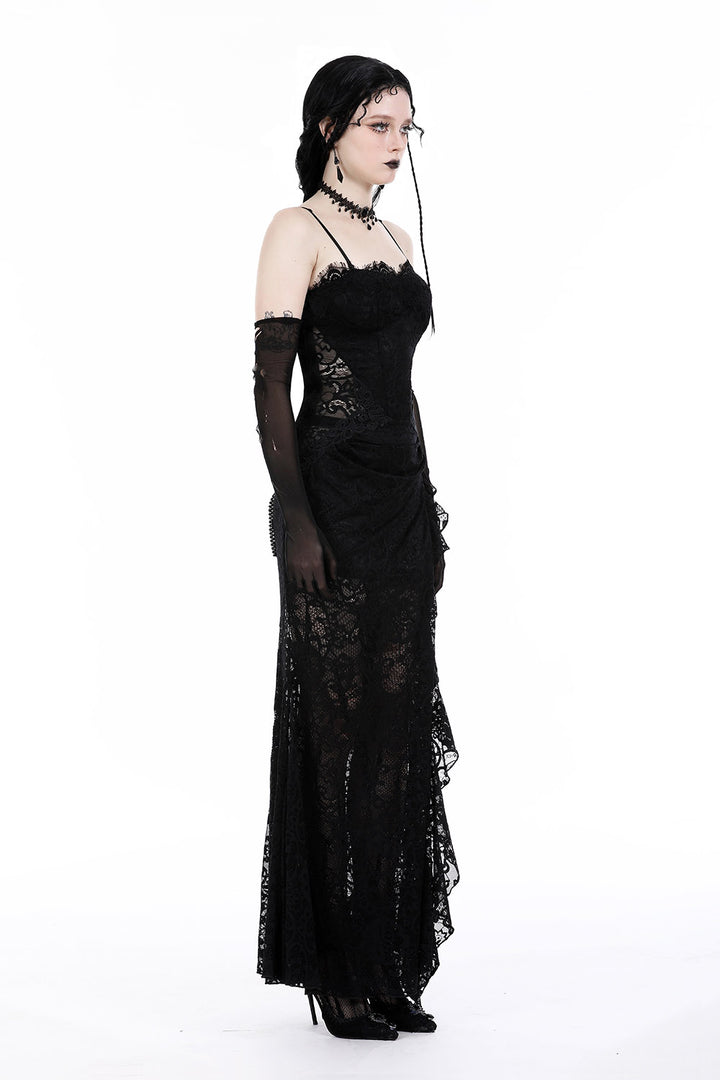 ruffled black lace dress