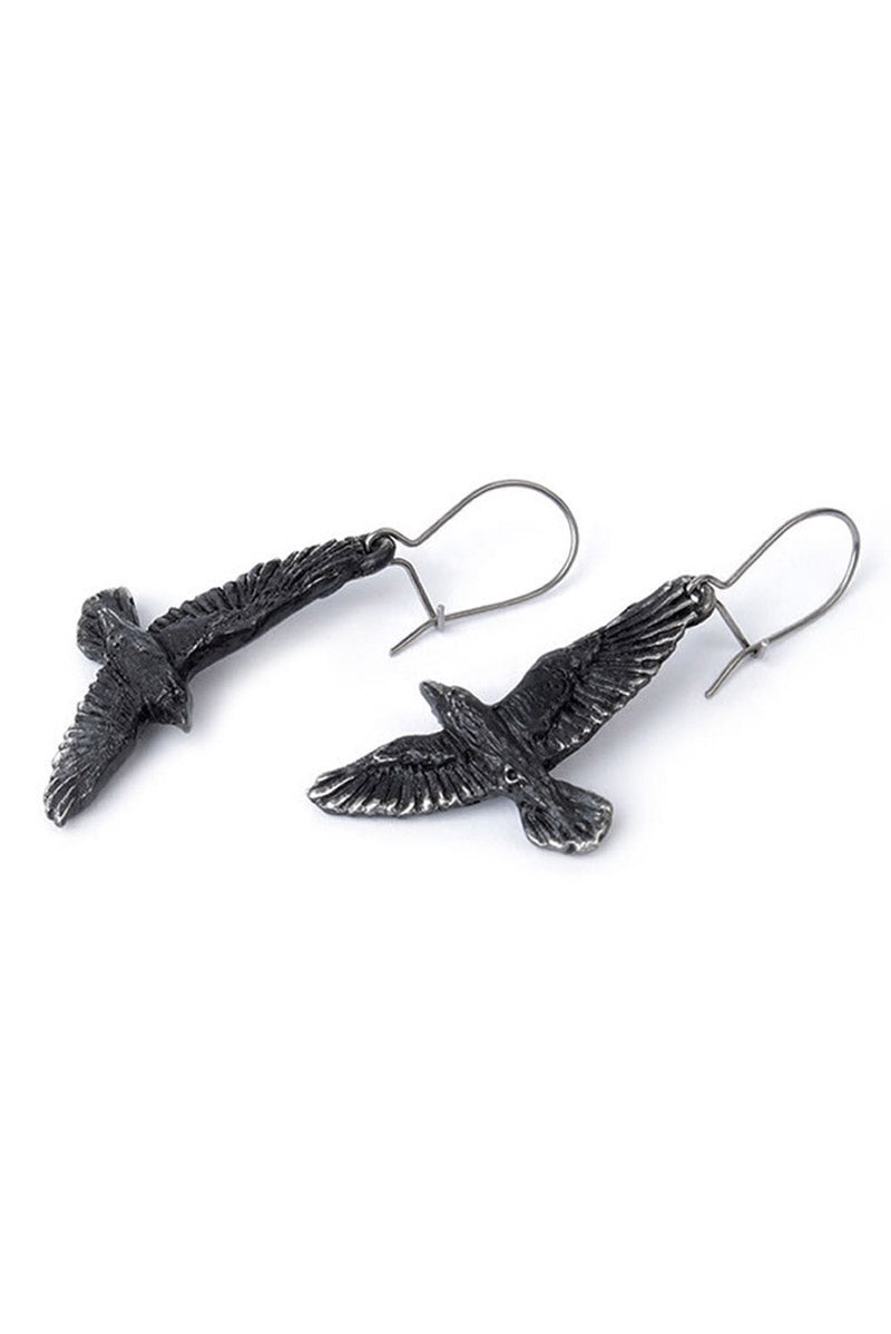 black pewter and stainless steel gothic raven earrings 