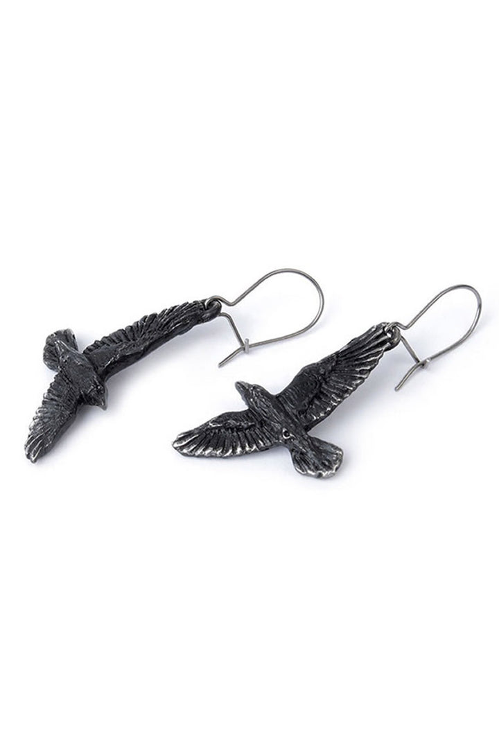 black pewter and stainless steel gothic raven earrings 