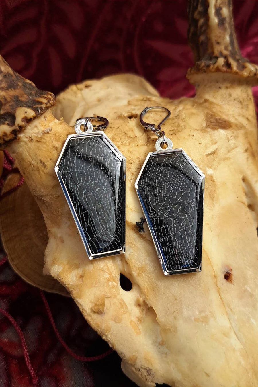 witchy coffin earrings