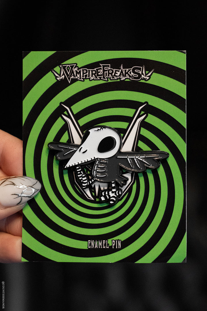 vampirefreaks gothic skeleton crow enamel pin