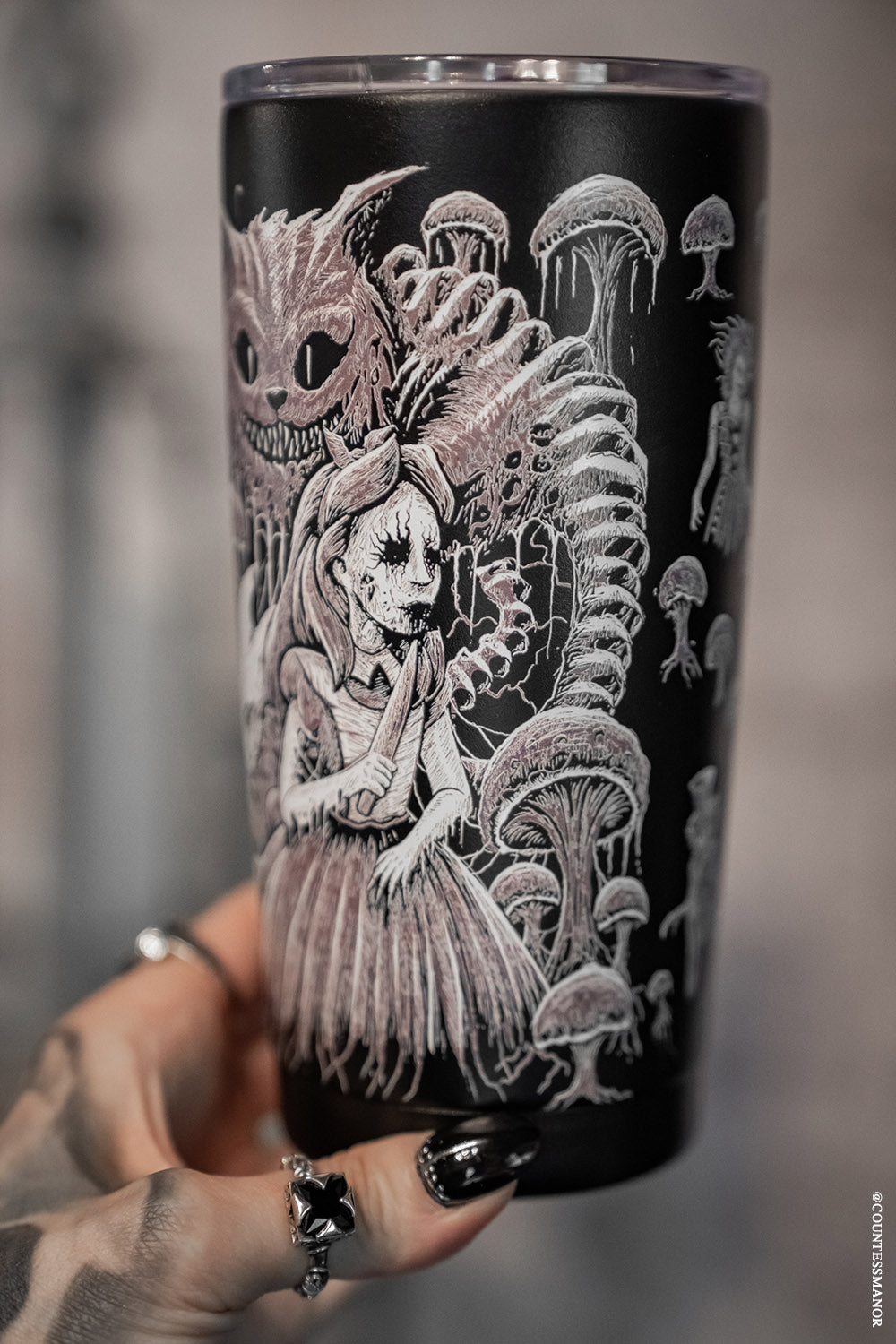 gothic alice in wonderland stainless steel travel mug