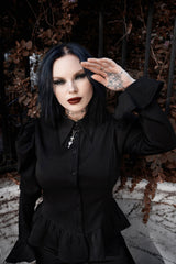button down long sleeve puff shoulder gothic blouse
