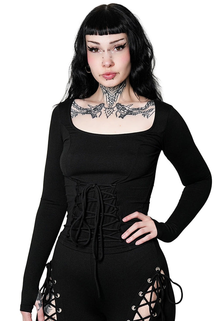 gothic lace-up sleeve top