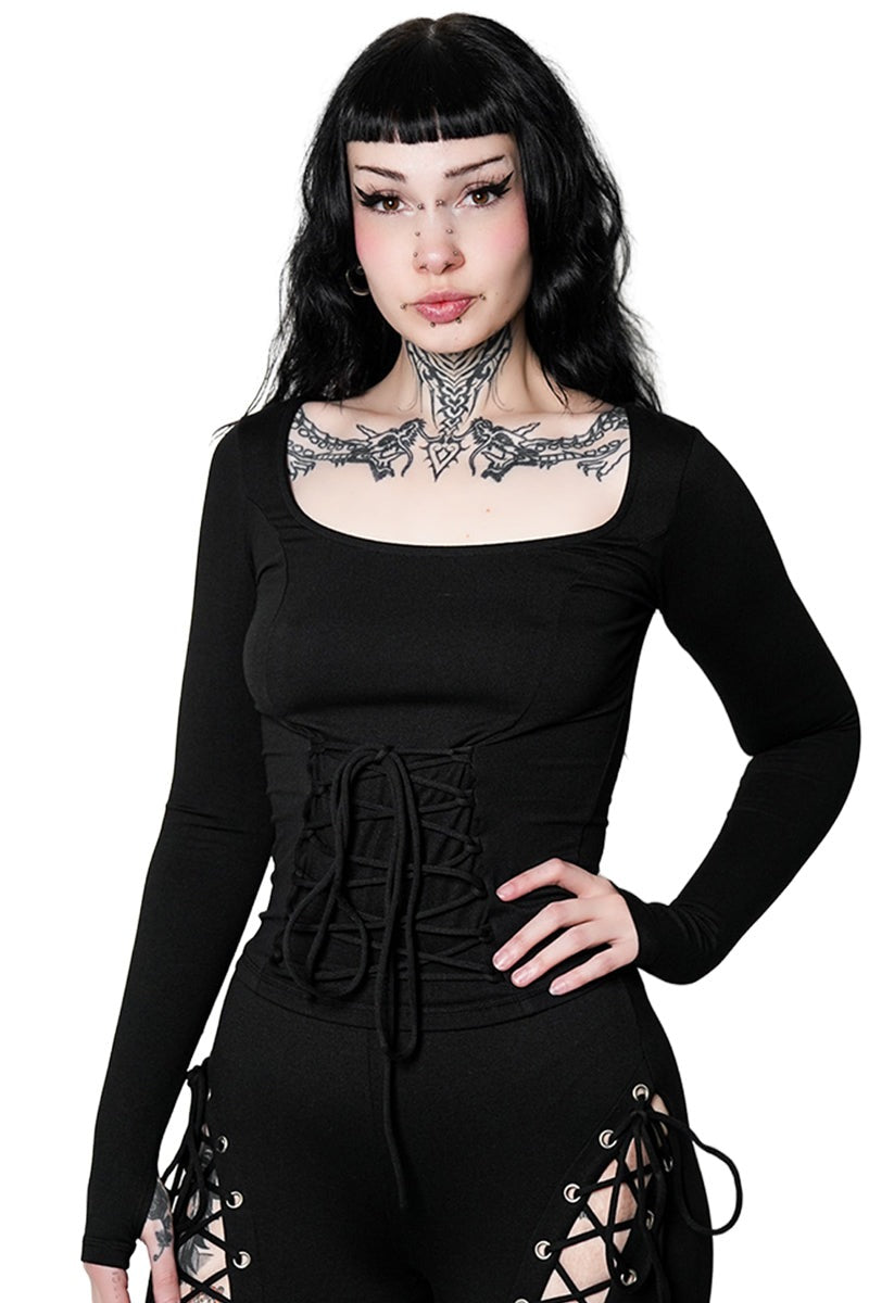 gothic lace-up sleeve top