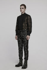 mens damask vegan leather buckle pants
