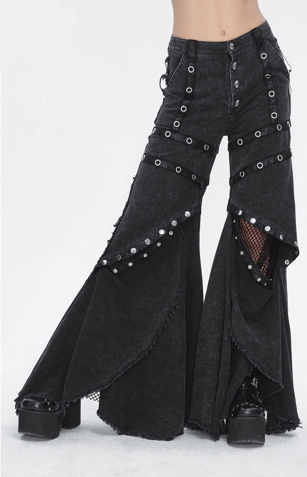 womens distressed witchcore flared leg bell bottoms