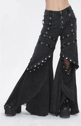 womens distressed witchcore flared leg bell bottoms