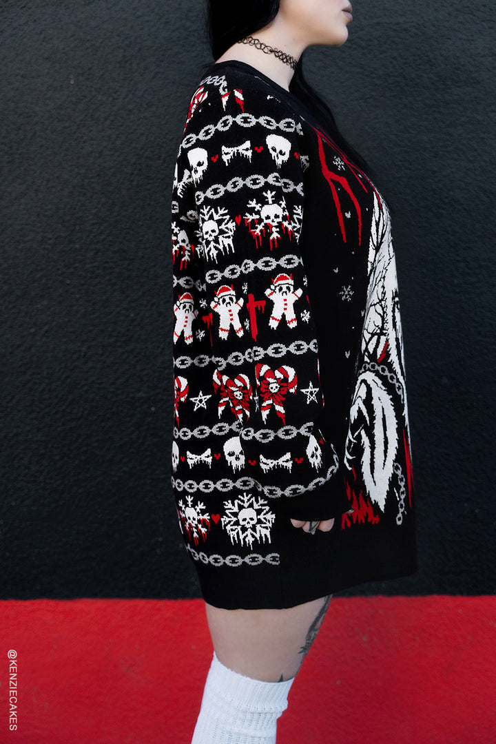 creepy christmas pattern sweater