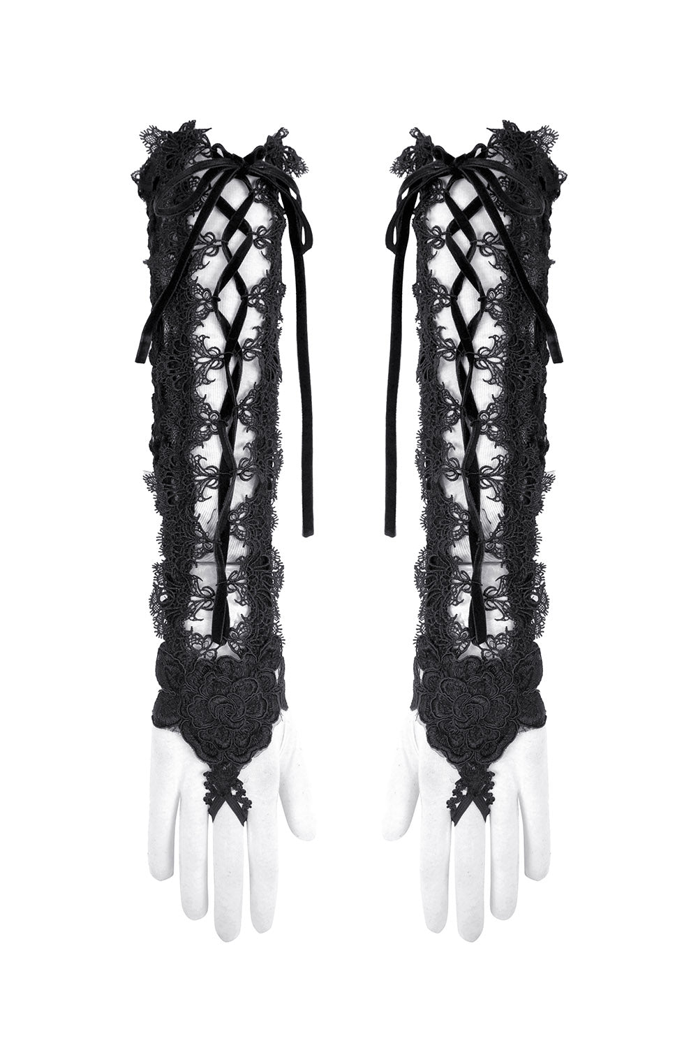 embroidered lace-up gothic gloves