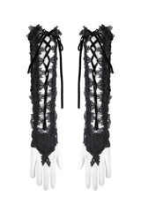 embroidered lace-up gothic gloves
