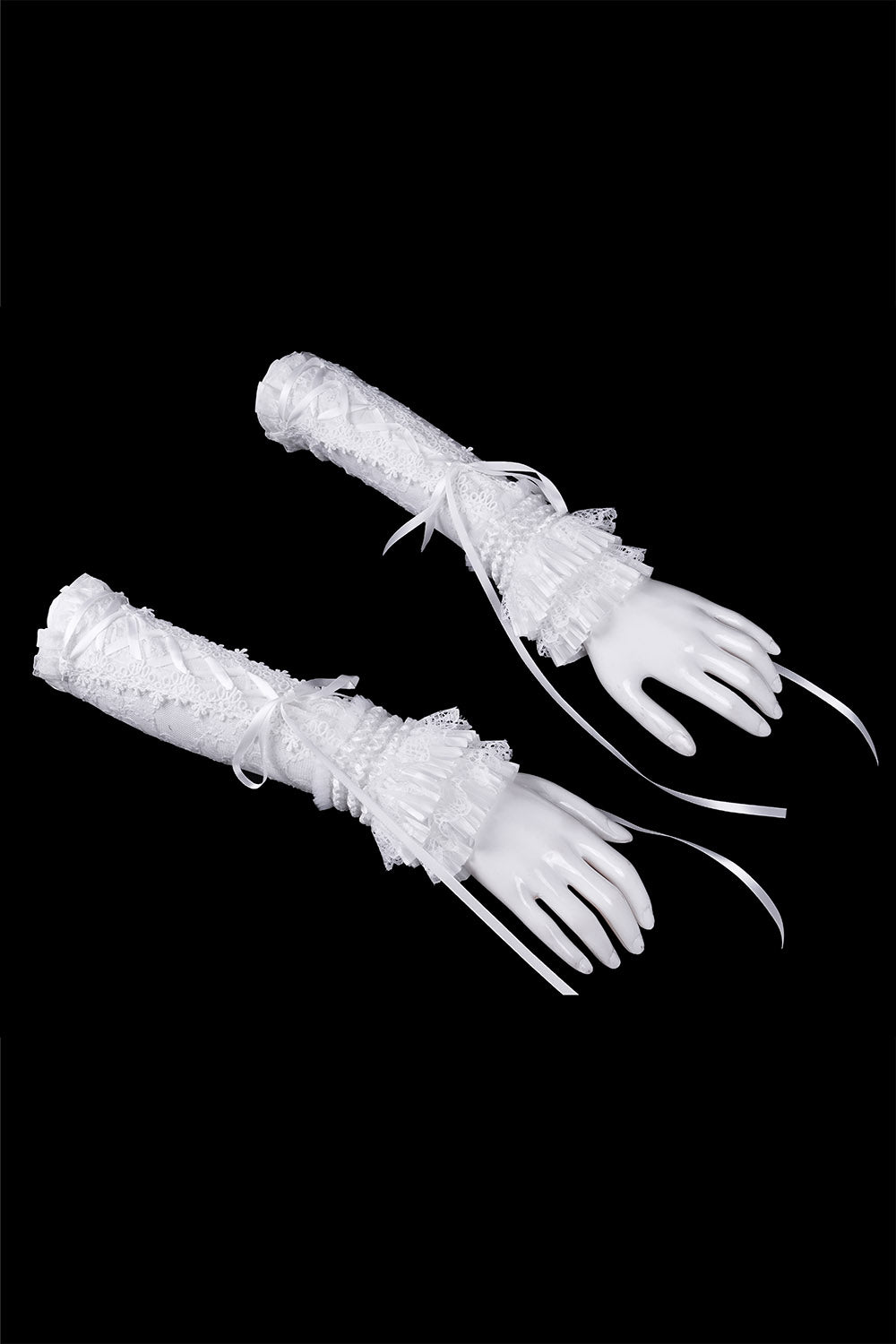 white mesh ruffle armwarmers