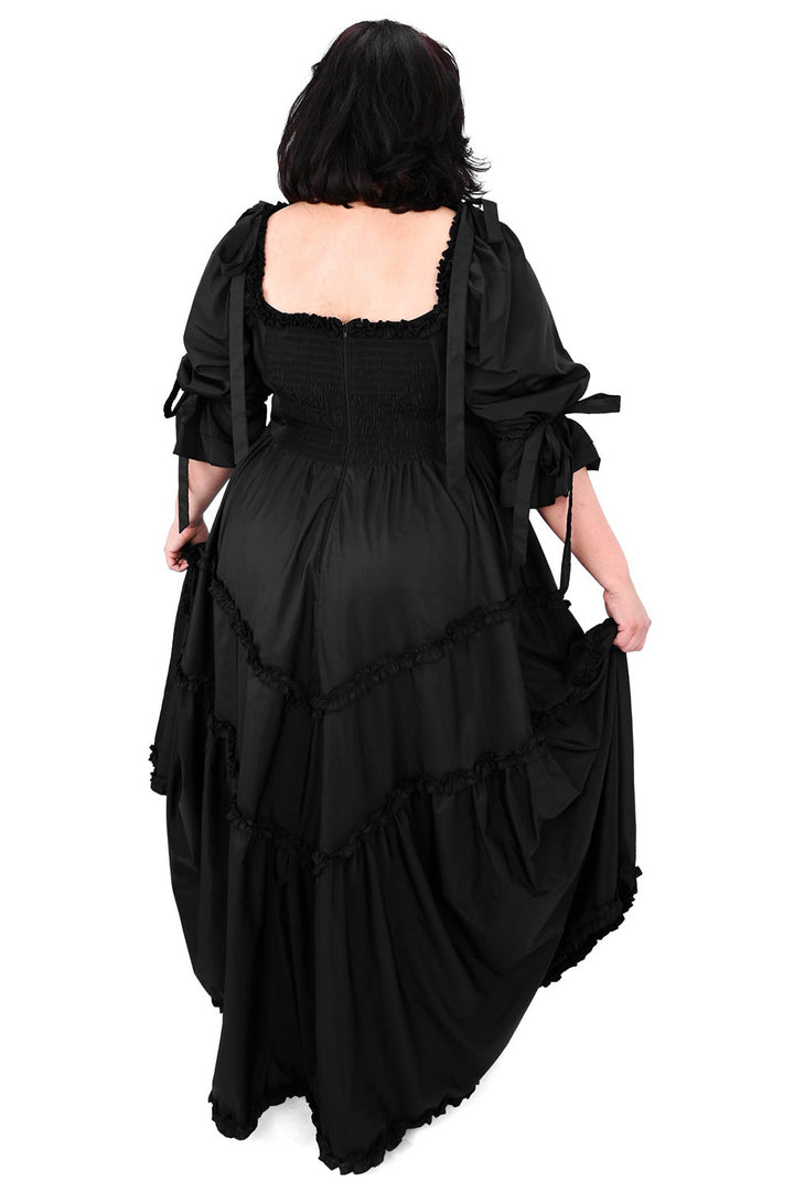 foxblood layered long romantic goth gown with bustle for women 