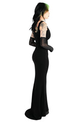 womens romantic square neckline long maxi black dress