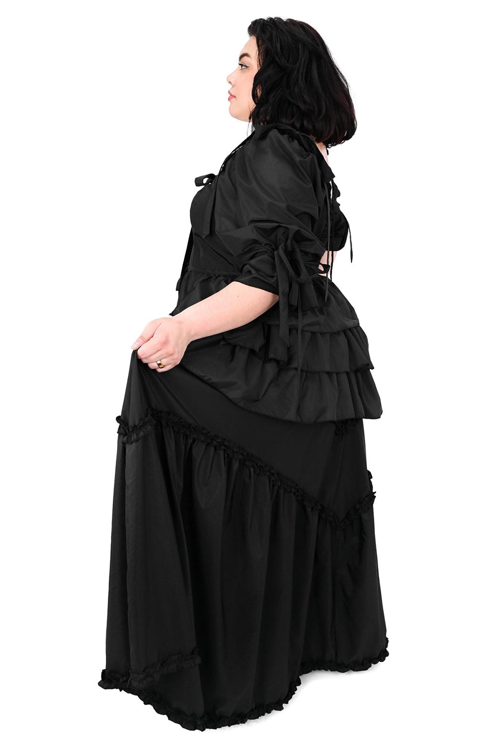 long romantic goth gown with bustle