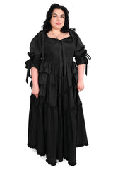 layered long romantic goth gown with bustle and pockets