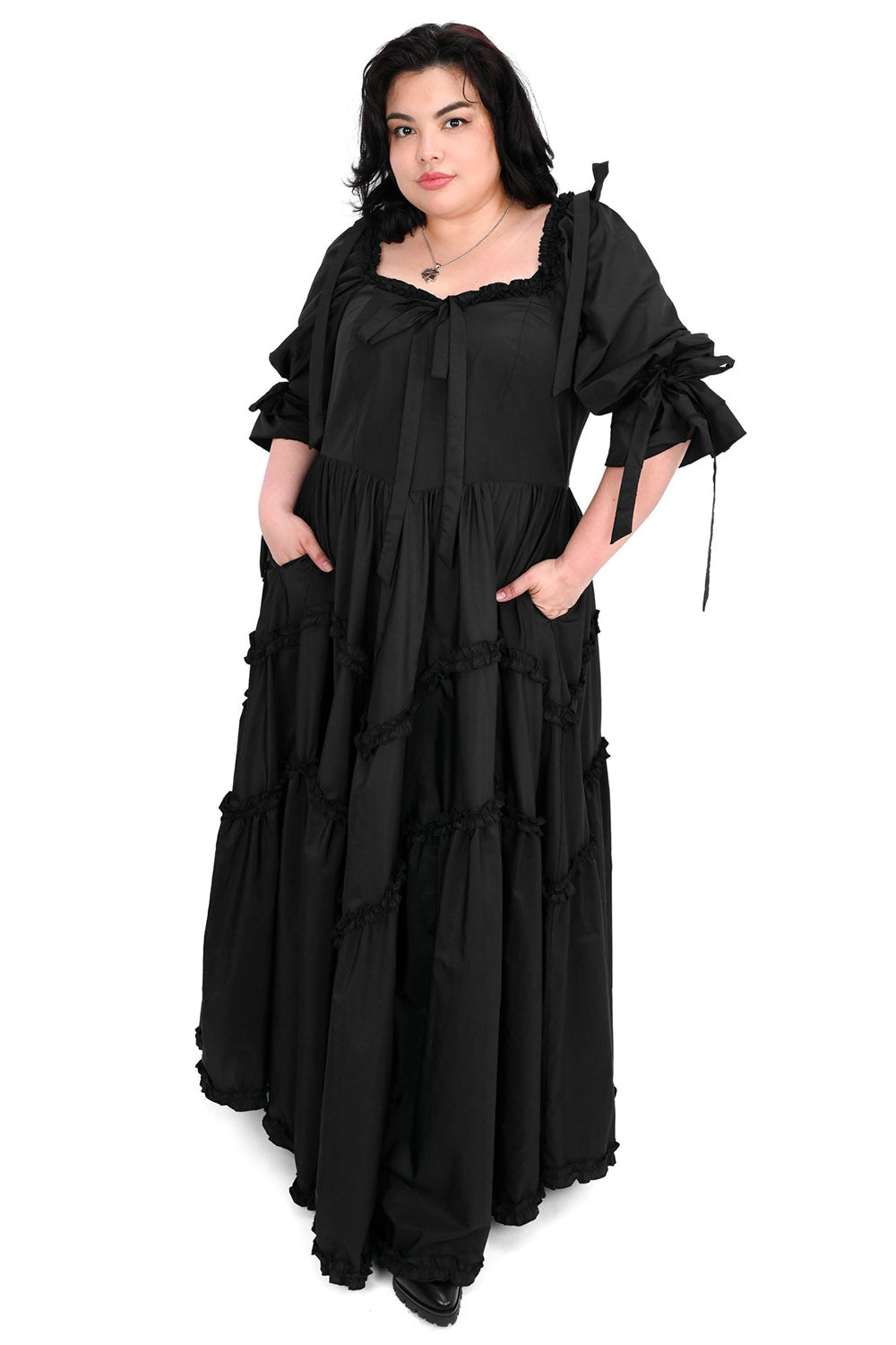 victorian layered long romantic goth gown with bustle
