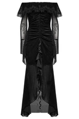 off-the-shoulder ruched black dress