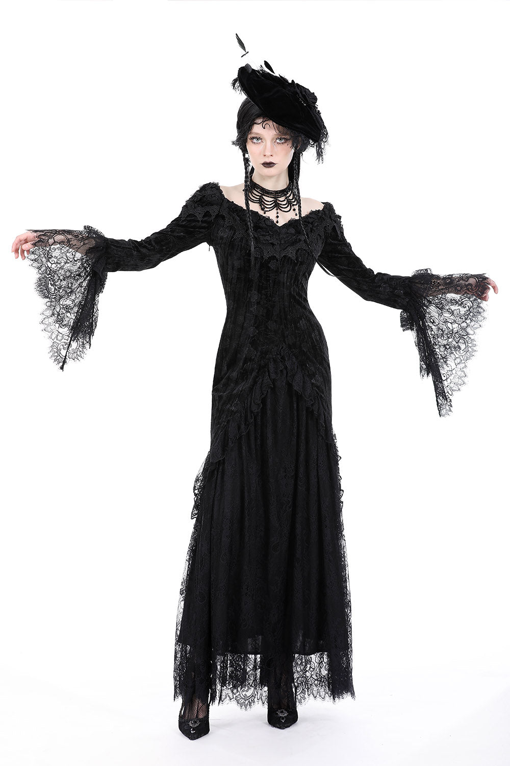 womens gothic flared sleeve dress