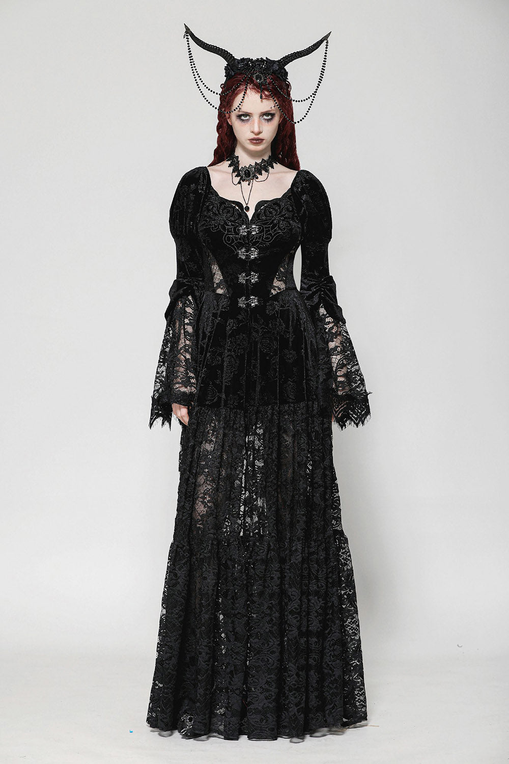 gothic velvet dress with long lace skirt 