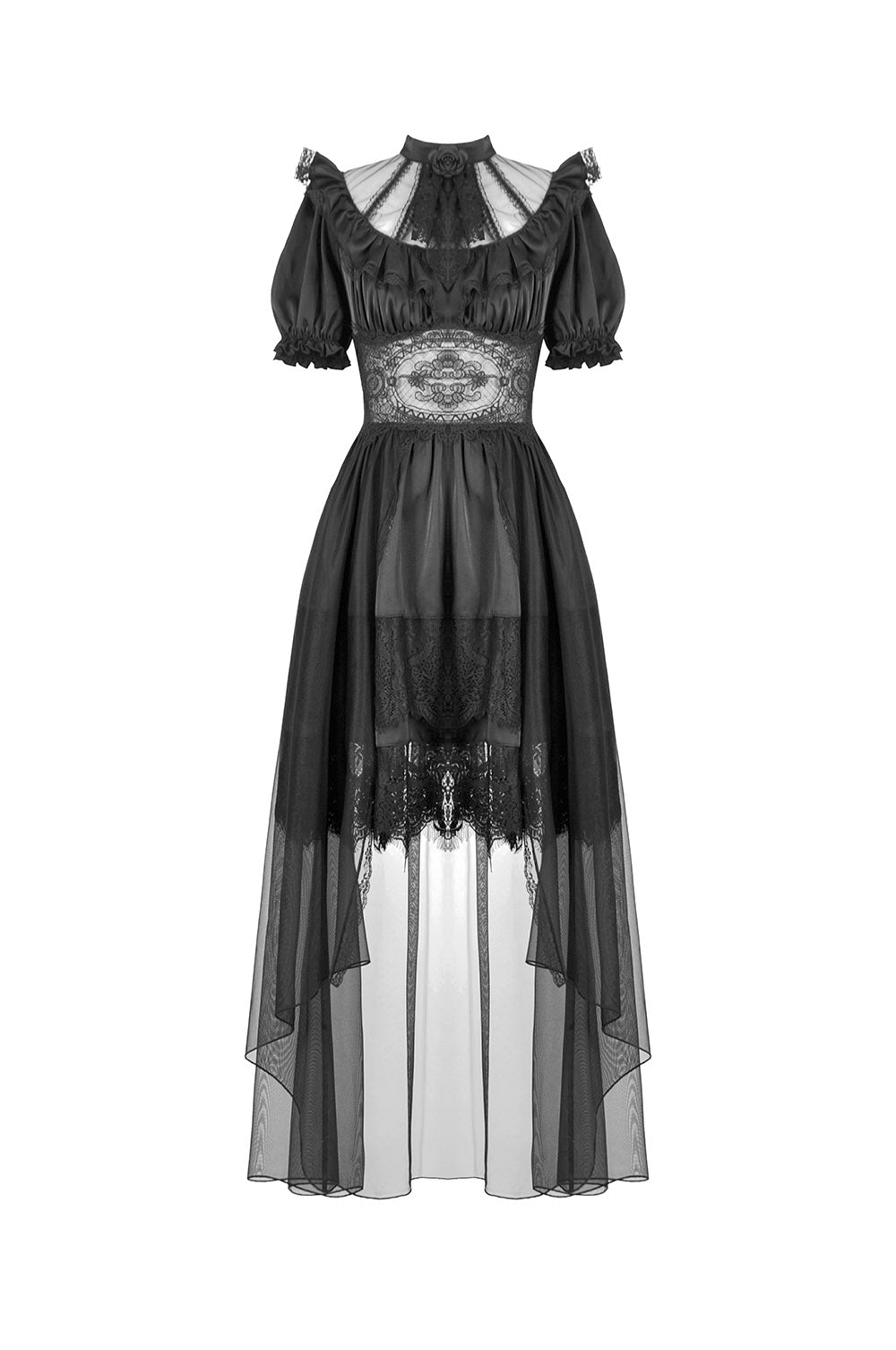 high collar ruffled vintage black midi dress by dark in love