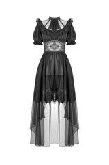 high collar ruffled vintage black midi dress by dark in love