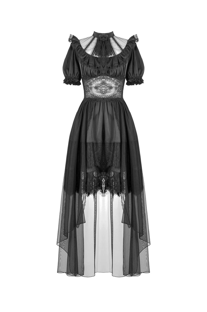 high collar ruffled vintage black midi dress by dark in love
