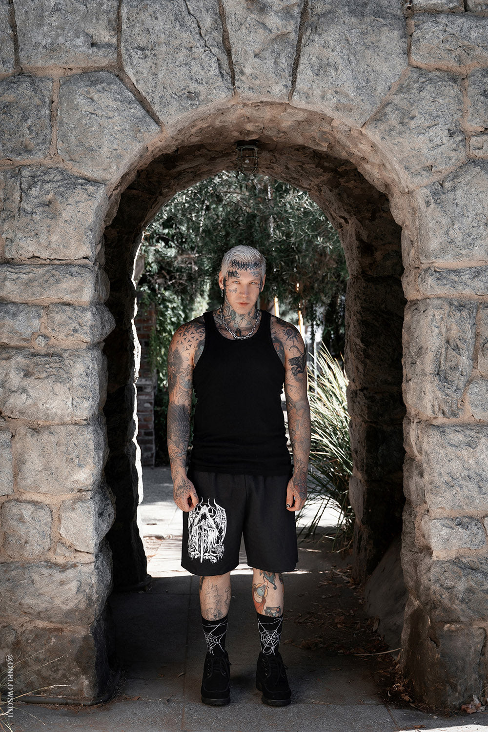 mens long cotton gothic sweat shorts 