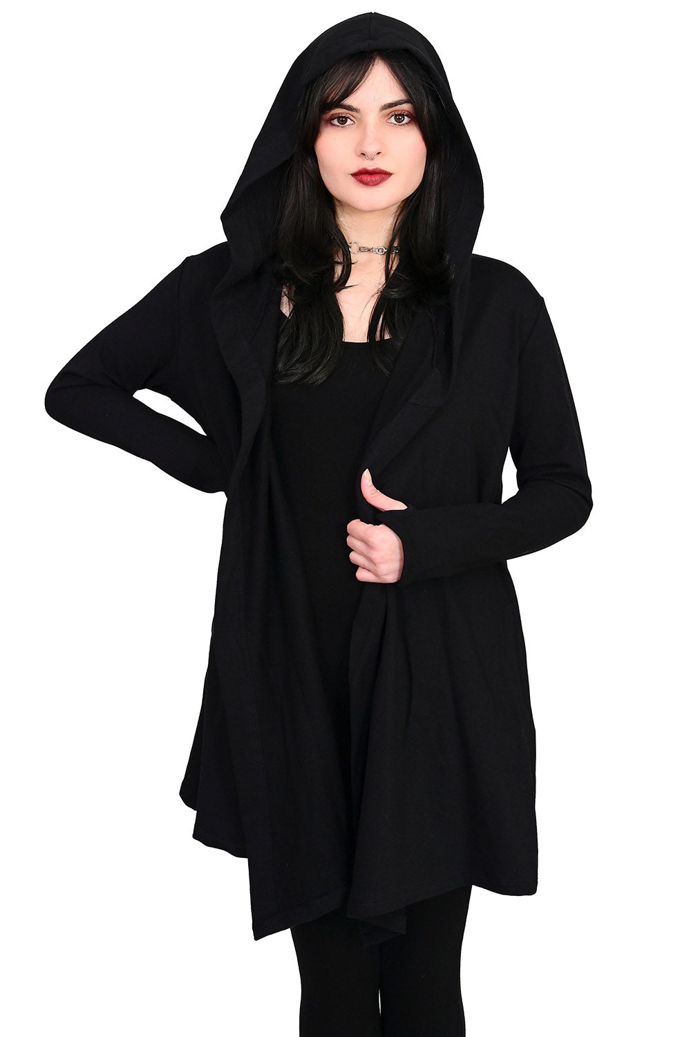 occult cardigan with oversized hood