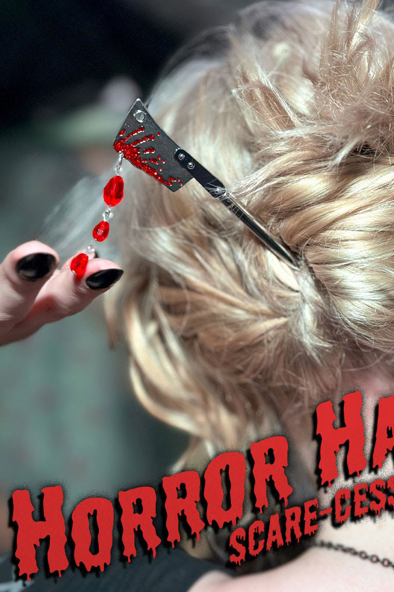 horror hair stick with faux gem blood drops