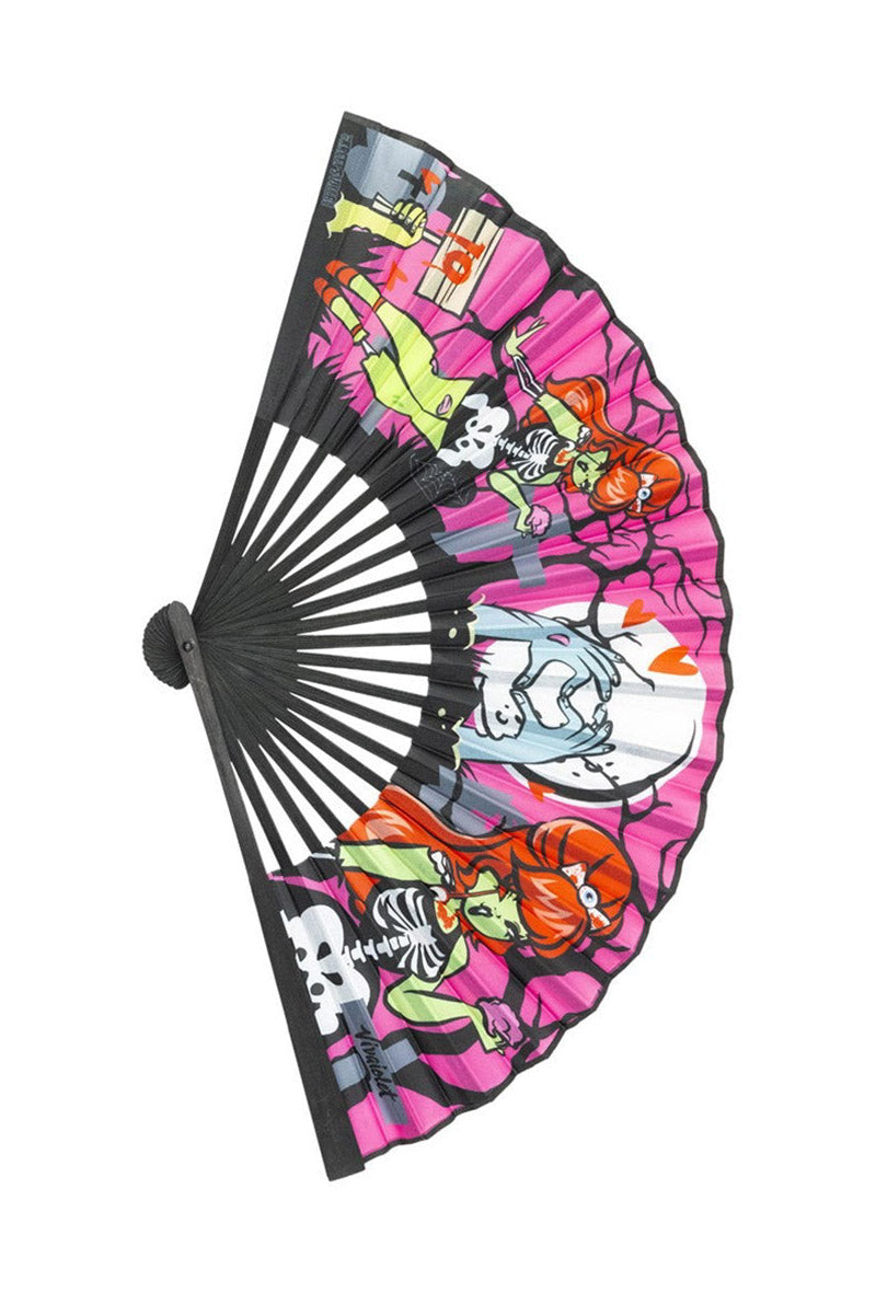 Zombie Girl Pink Fabric Fan