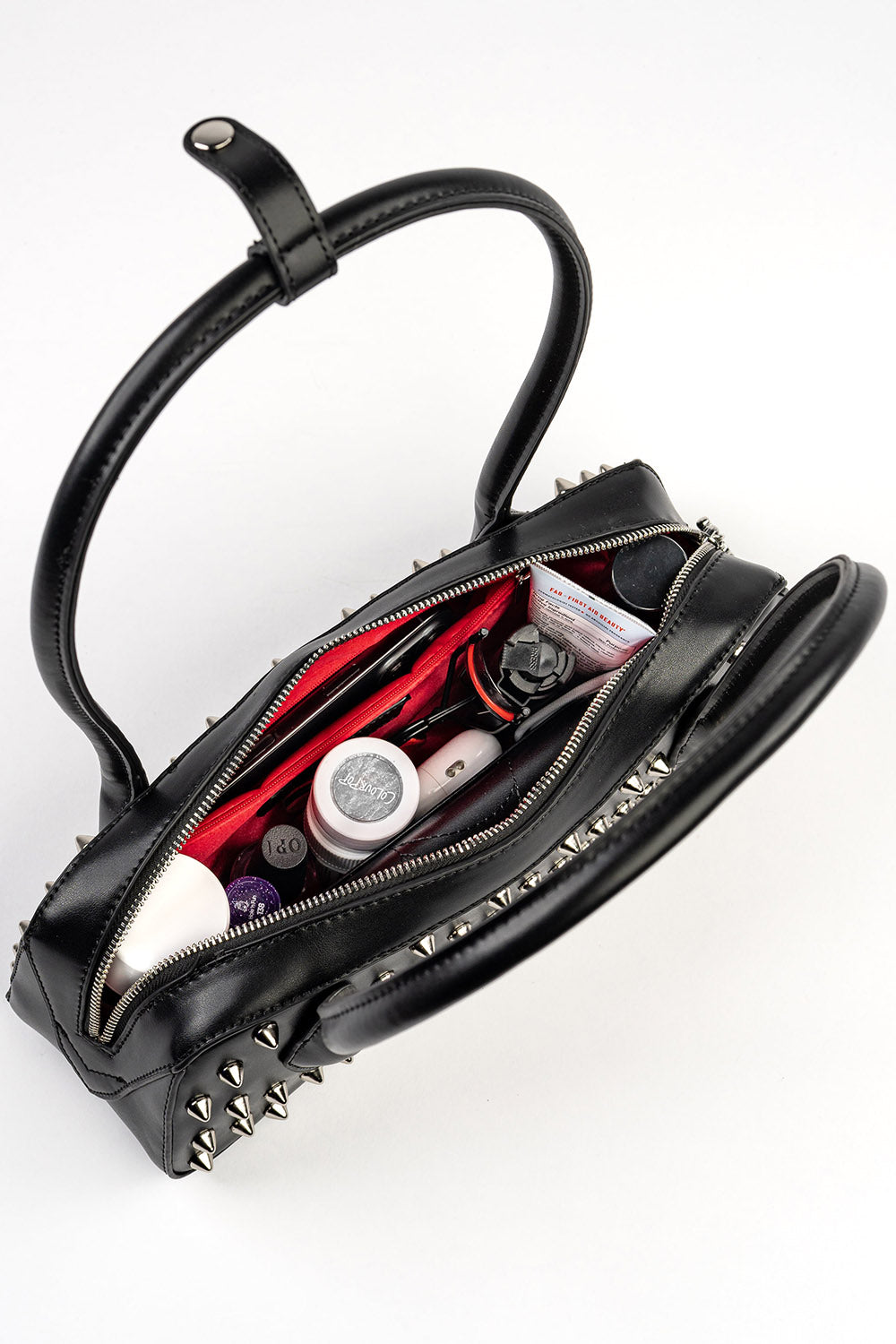 long baguette shaped punk vegan leather spiked  shoulder bag