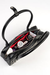 long baguette shaped punk vegan leather spiked  shoulder bag