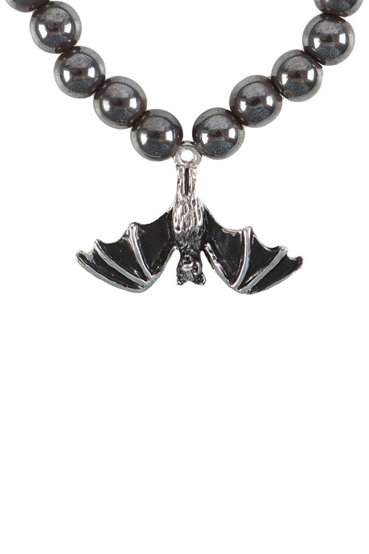 Gothic Hanging Bat Hematite Charm Bracelet - bracelets - VampireFreaks - Something Different