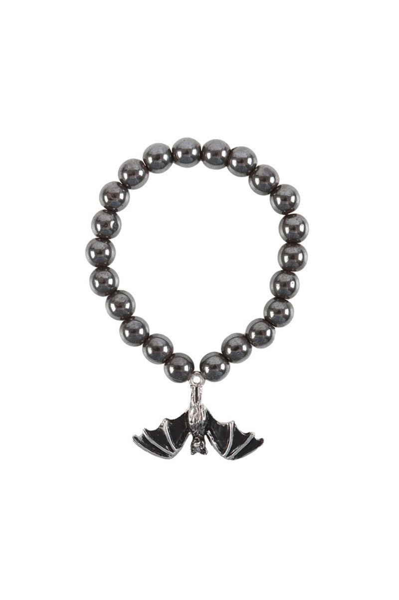 Gothic Hanging Bat Hematite Charm Bracelet