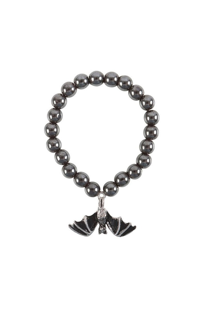 Gothic Hanging Bat Hematite Charm Bracelet - bracelets - VampireFreaks - Something Different