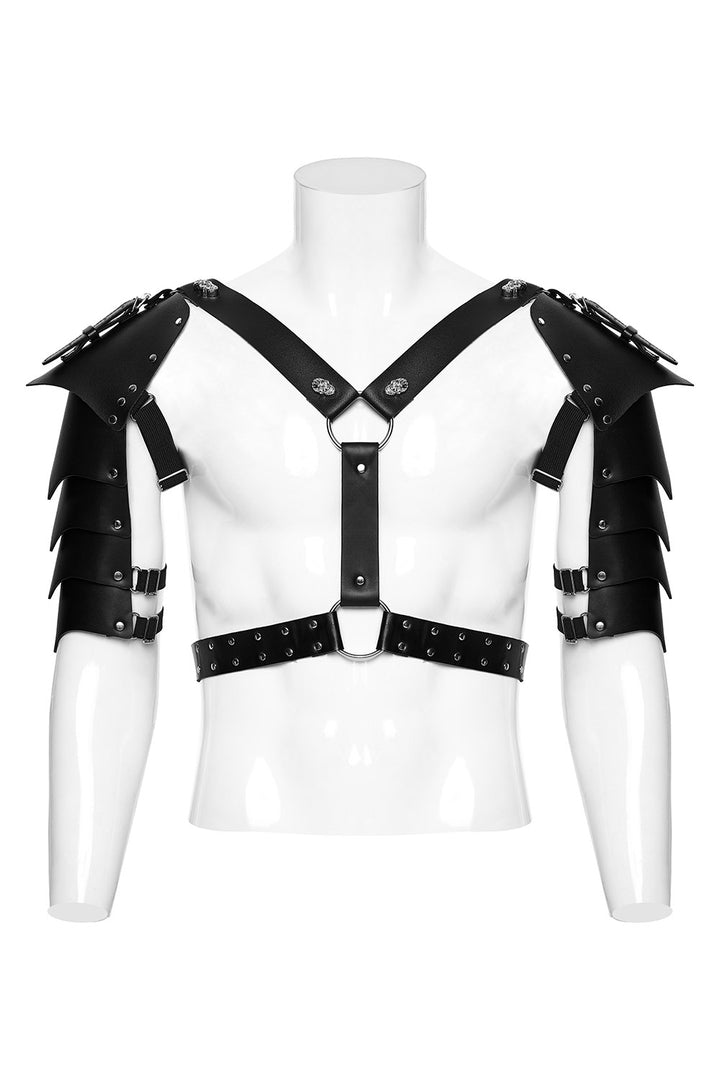 mens o-ring vegan leather shoulder armor harness
