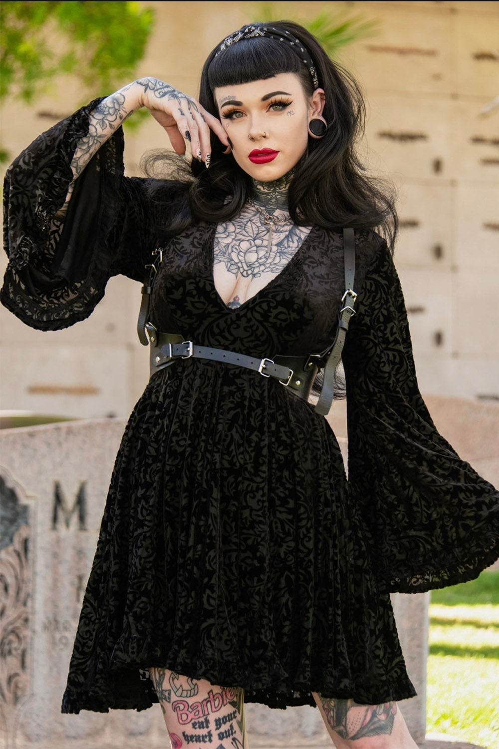 grunge goth black vegan leather harness