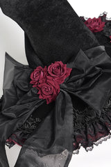 lace and ruffled wide brimmed witch hat with red roses