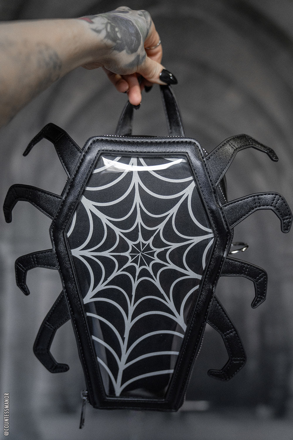 High quality Purple Spiderweb Coffin Backpack